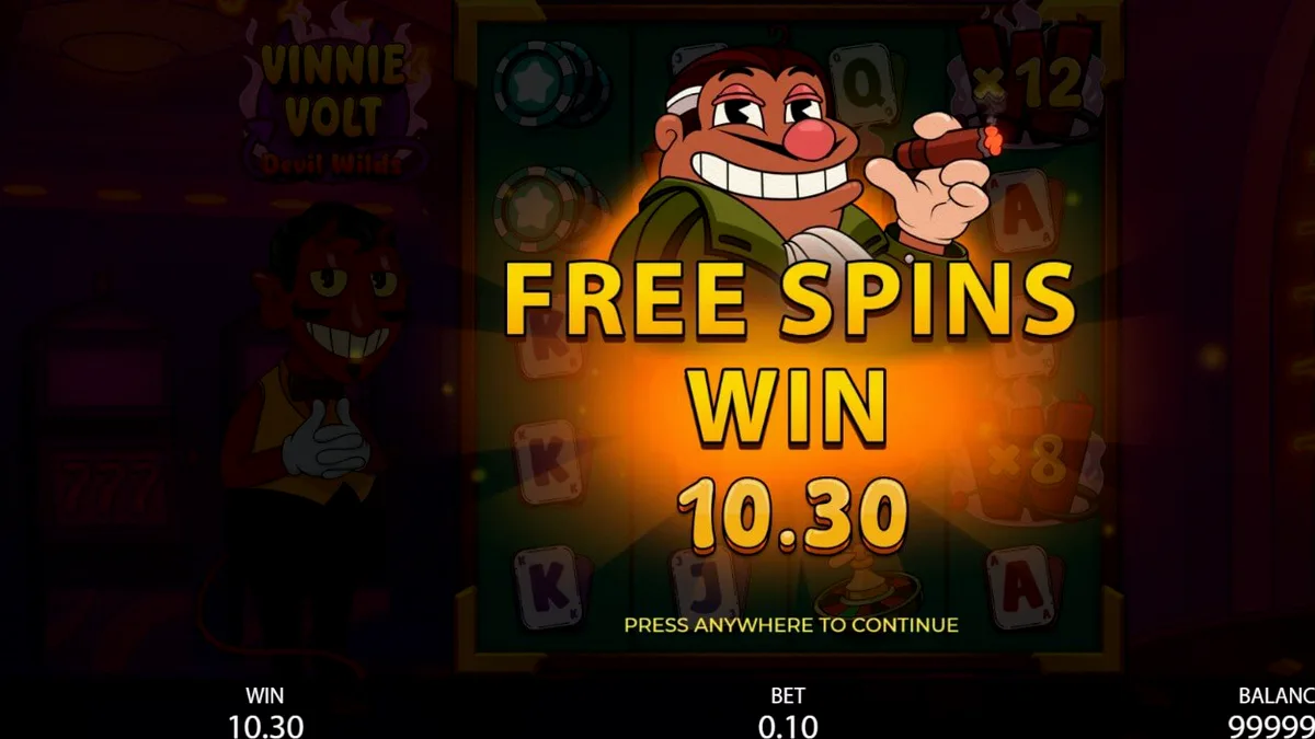 Vinnie Volt: Devil Wilds slot game interface on a mobile device