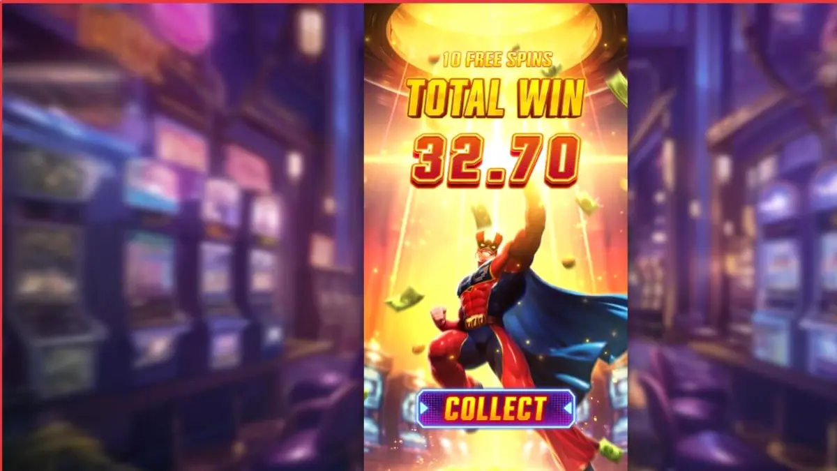 หน้าจอเกมสล็อต Super Wildrix พร้อมธีมซูเปอร์ฮีโร่และแสงไฟนีออน
