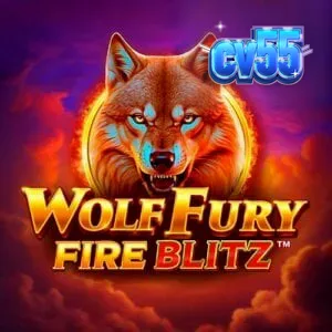 หน้าจอเกมสล็อต Wolf Fury Fire Blitz ที่มีหมาป่าและสัญลักษณ์ไฟ